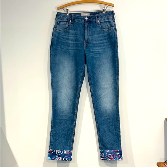 Everlane Denim - EVERLANE Curvy Cheeky Jeans Women’s 31 High Rise Denim Boho Fabric Cuffed Hem